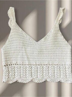 Handmade Crochet V-Neck Tank Top - Cream